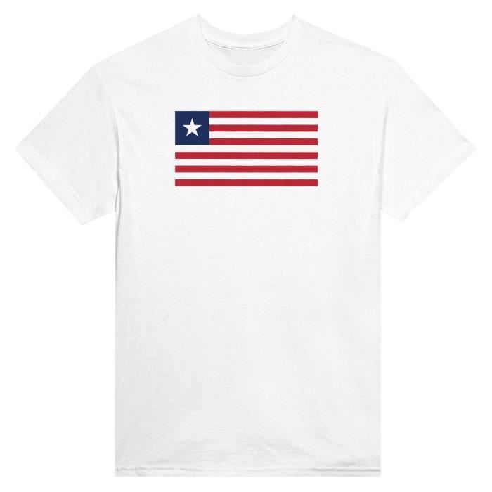 T-shirt - Drapeau du Liberia - Blanc - 100% coton - Manches courtes - Coupe classique