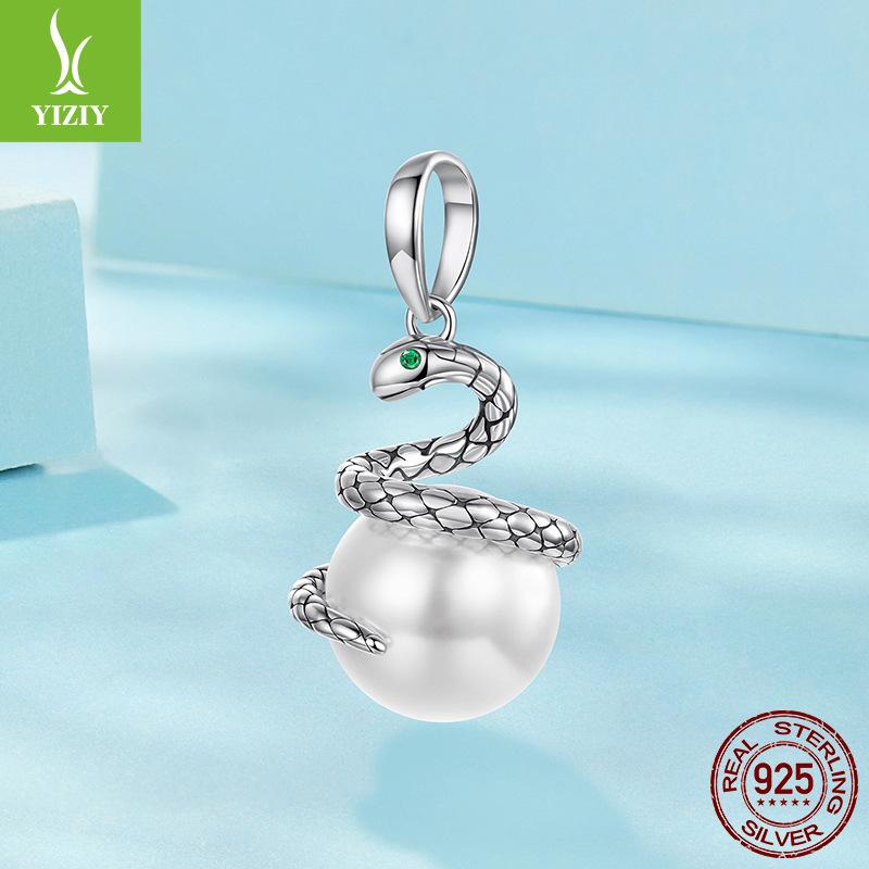 S925 Silver Snake To Run Pendant Accessories, Personalized Retro Spirit Snake Beads Diy Charm Beads