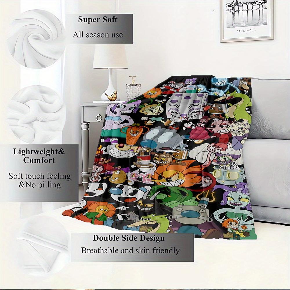1pc Cuphead",Mugman",Art" Digital Print Flannel Blanket - Contemporary Style, Suitable for All Seasons, Perfect for Home, Travel, or Camping