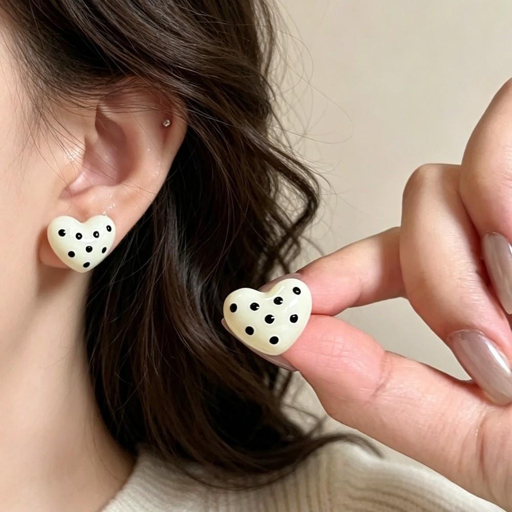 Colorful Heart Earrings Heart Shape Stud Earrings Elegant Heart Dot Stud Earrings Women