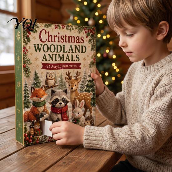 Novelty Holiday Desk Accessories Woodland Animal Advent Calendar, 24-Day Christmas Countdown Set with Forest Calendar for Kids Critter Ornaments,