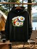 Men's Black Cotton Blend with Ladybug Daisy Print - Loose Fit Kangaroo Pocket Hoodie Streetwear Pullover Suitable for Outdoor Spor