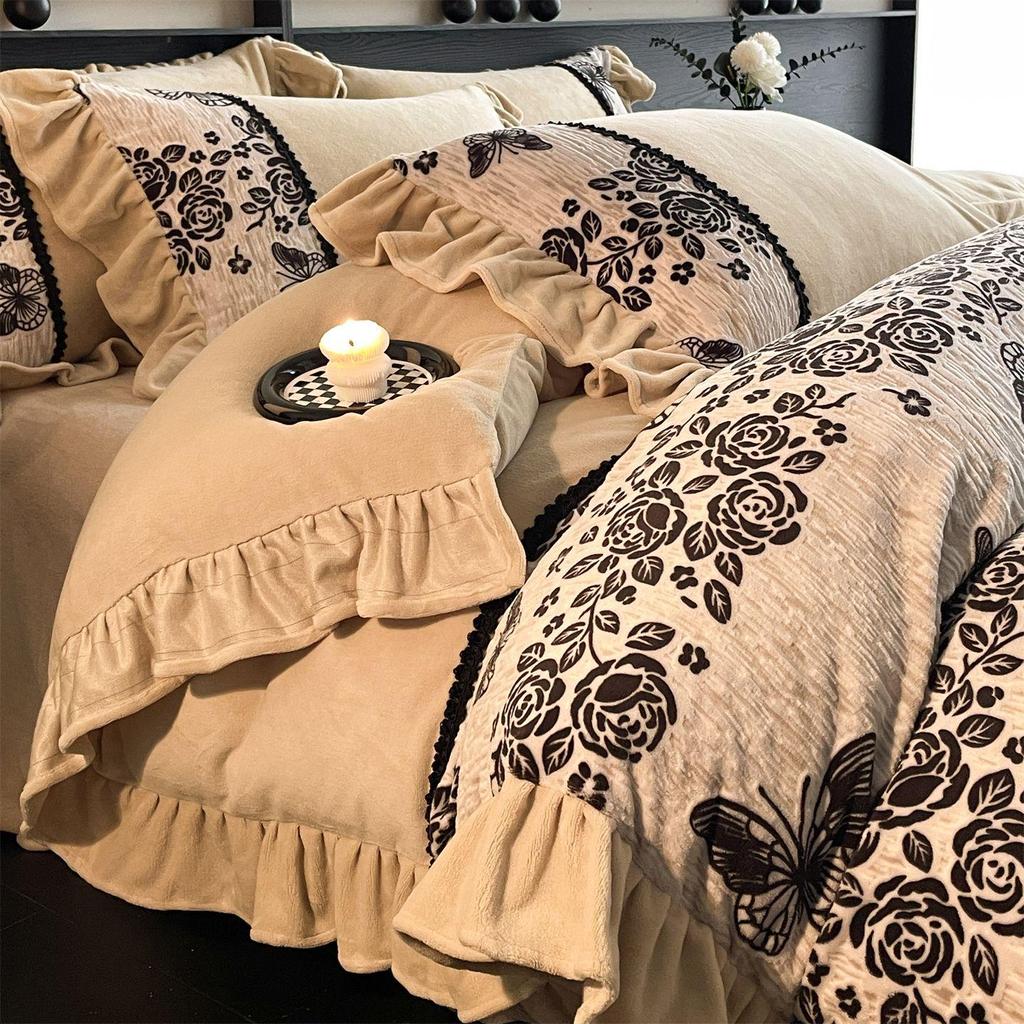 Ультра-толстое теплое осенне-зимнее бархатное резное постельное белье из 4 предметов - Класс А, Антистатическое, Идеально для мамы и малыша.