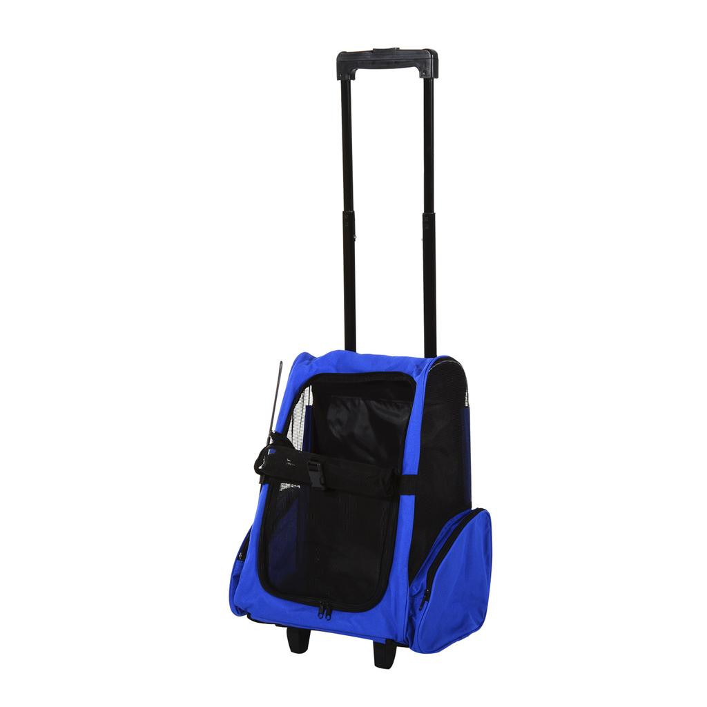 2-in-1 Pet Carrier Backpack for Dogs and Cats with Side Pockets, Telescopic Handle and Wheels, 42x25x55cm, Blue