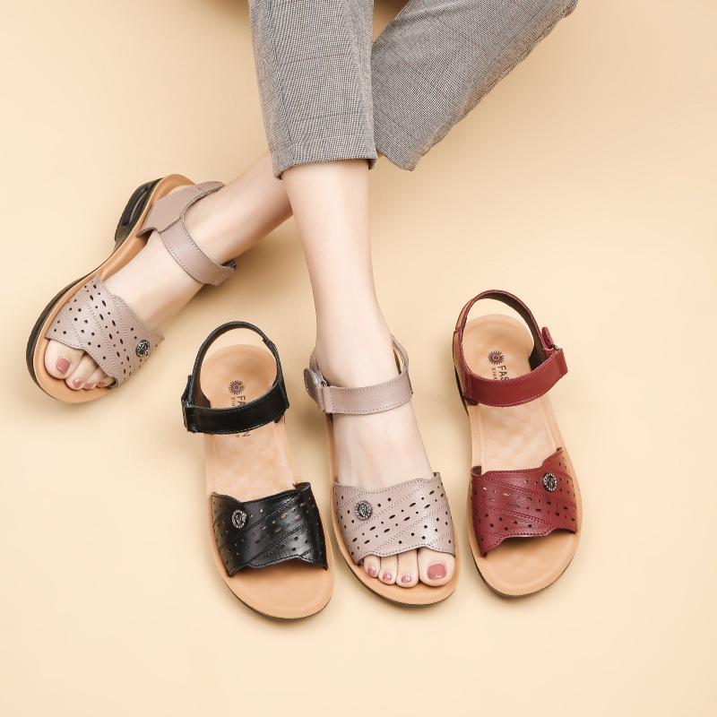 Первый слой коровьей кожи, прохладные тапочки, женские, на липучках, удобные, с плоским дном, кожаные, для женщин среднего возраста, нескользящие, кожаные, для женщин, для беременных