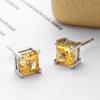 Женские серьги-гвоздики из стерлингового серебра 100% 925 пробы 6*6 мм с желтым аквамарином и высокоуглеродистыми бриллиантами, сверкающие ювелирные изделия