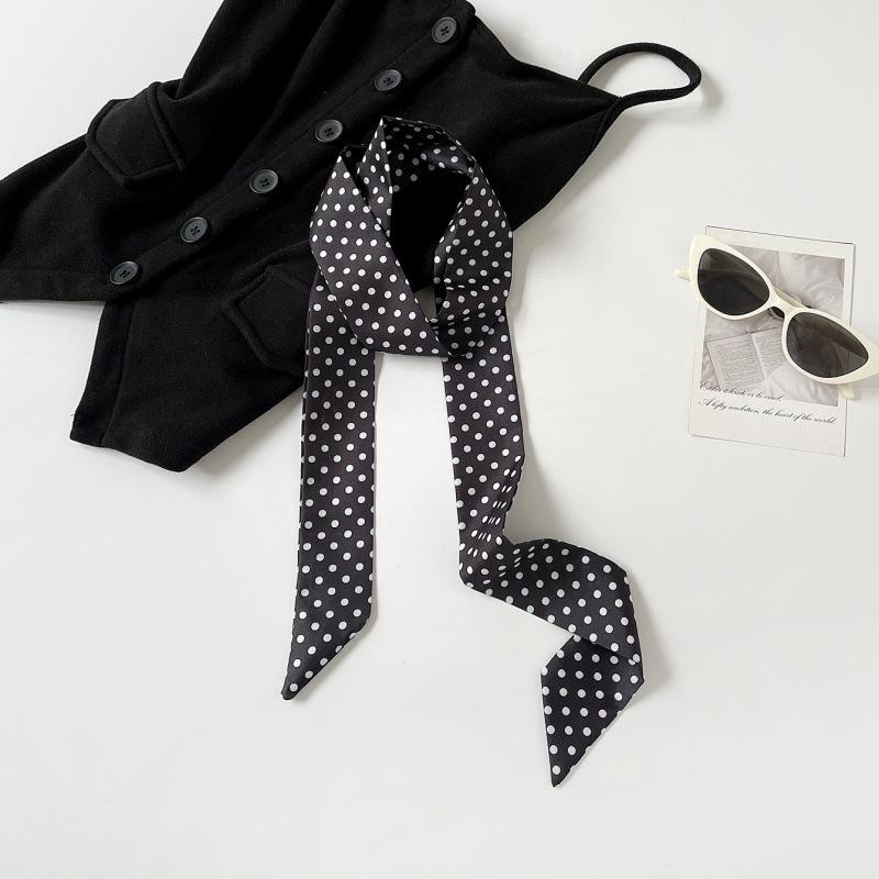 Fashion Polka Dot Silk Scarf Long Silk Scarf Women'S Tide American Long Strip Thin Streamer Decorative Scarf Belt Tie Headband Women