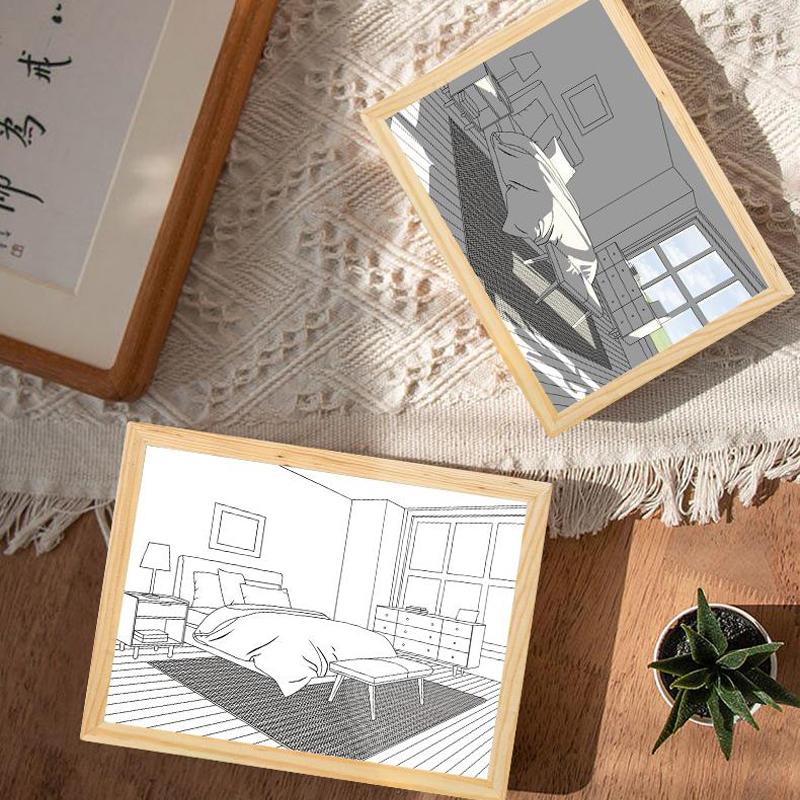 Современный эскиз в художественном стиле, освещение, картина 9,65*7,28 дюйма, трехцветная светодиодная декоративная картина, меняющая свет, подходит для коридора спальни