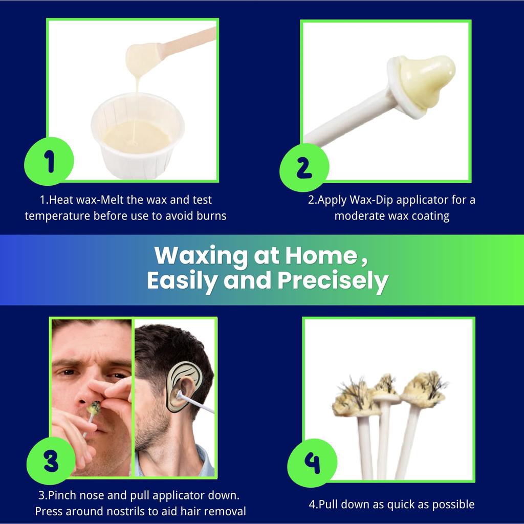 Nose Wax Kit Men, 200g Wax, 40 Applicators for 30-40 Uses. Easy, Quick & Painless Instant Nasal Waxing Kit for Men and Women