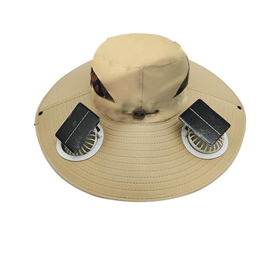Portable Solar Powered Cooling Fan Hat with 2 Fans Rechargeable USB Wide Brim UV Protection Hat for Outdoor Activities