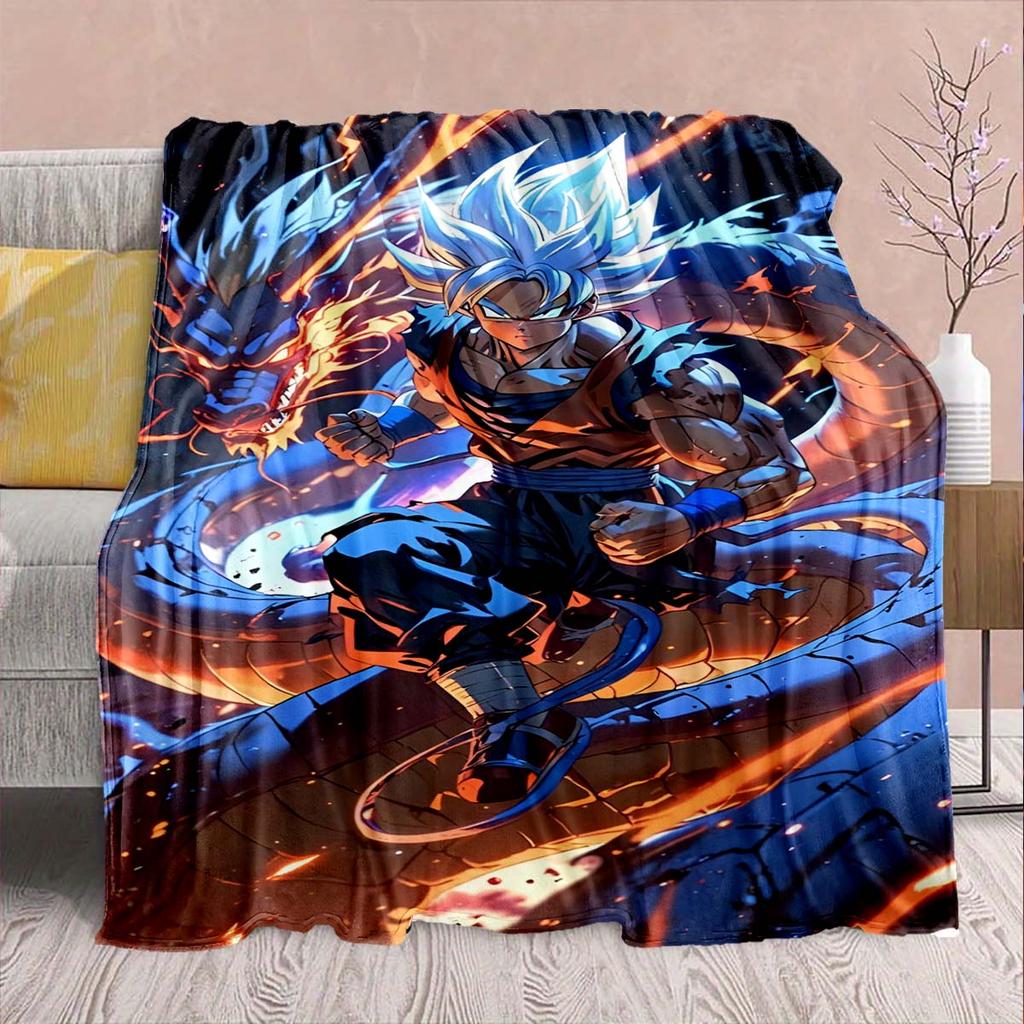 Фланелевое одеяло из аниме Dragon Ball - Мягкое, теплое, идеально подходит для дивана, постельного белья, кемпинга, путешествий, офиса, домашнего декора -QJY