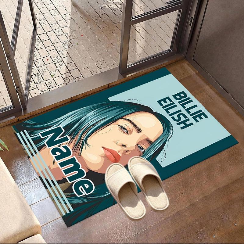 Custom Name Personalized Billie Eilish Print Carpet, Versatile Home Decor Rug, for Playroom, Apartment, Balcony, Entryway, Hallway Gift