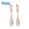 LSOOYH серьги-клипсы цвета розового золота, модные серьги для женщин с кубическим цирконием, полые обручи, длинные серьги-капли, ювелирные изделия