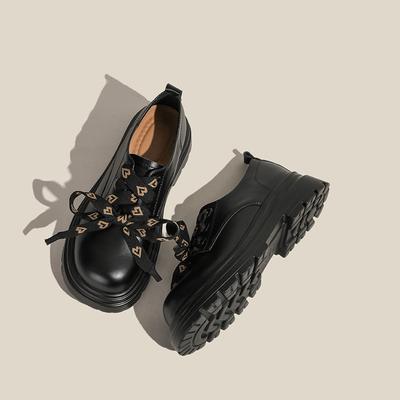 Туфли Оксфорды на шнуровке с бантом, студенческие туфли из маленькой кожи, женские туфли на платформе и толстом каблуке