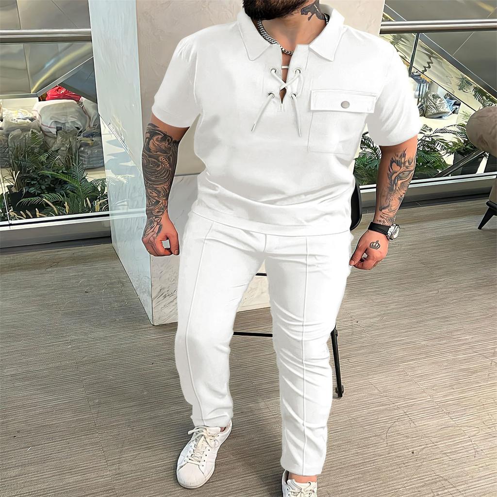 Осенняя модная мужская рубашка, повседневная футболка с коротким рукавом, повседневные брюки, индивидуальный набор в стиле хип-хоп