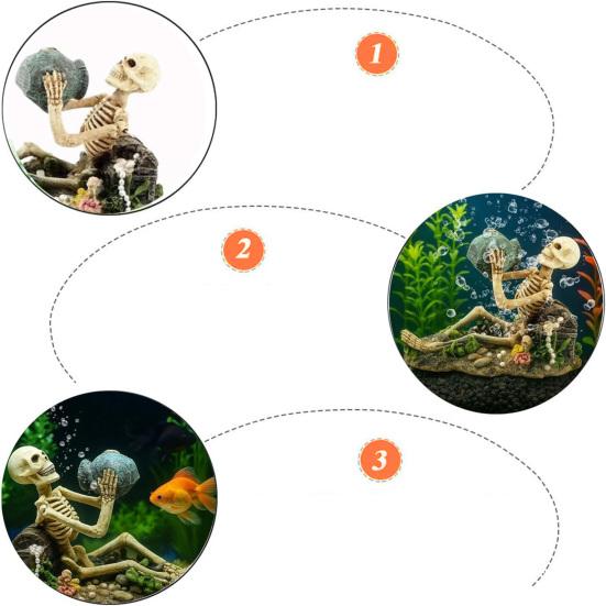 Aquarium Air Bubbler Decoration Adventure Skeleton Bubble Ornament Treasure Hunter Skeleton Resin Figurine for Fish Tank Landscape Decor
