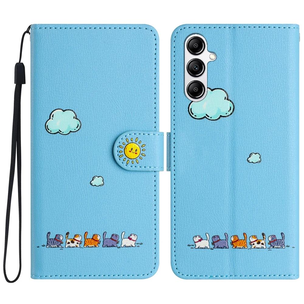 Чехол для телефона S24 Kawaii Cat для Samsung Galaxy S23 Ultra S24 S22 Plus S21 FE S20 Note 20 10, кожаный чехол-кошелек с откидной крышкой