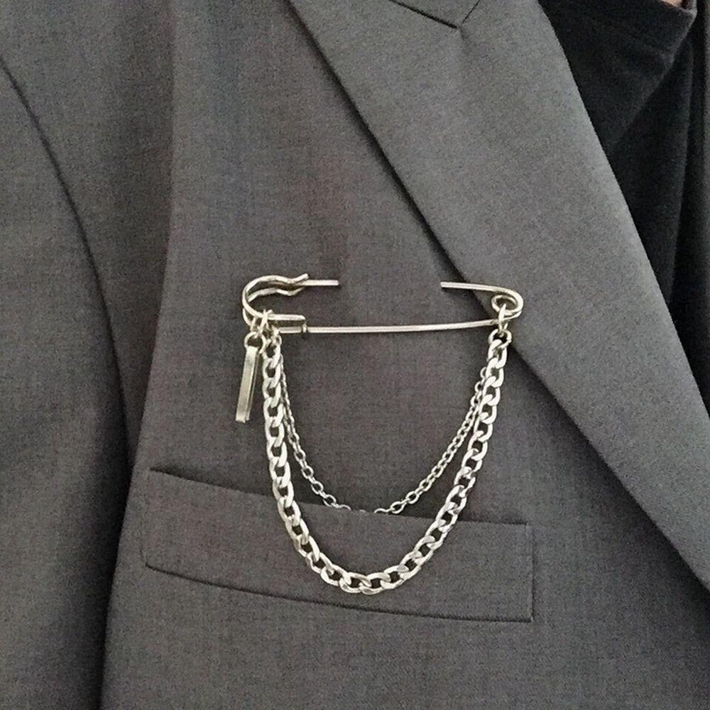 Unisex Minimalist Suit Accessory Cross Pendant Punk Brooches Long Chain Big Pins