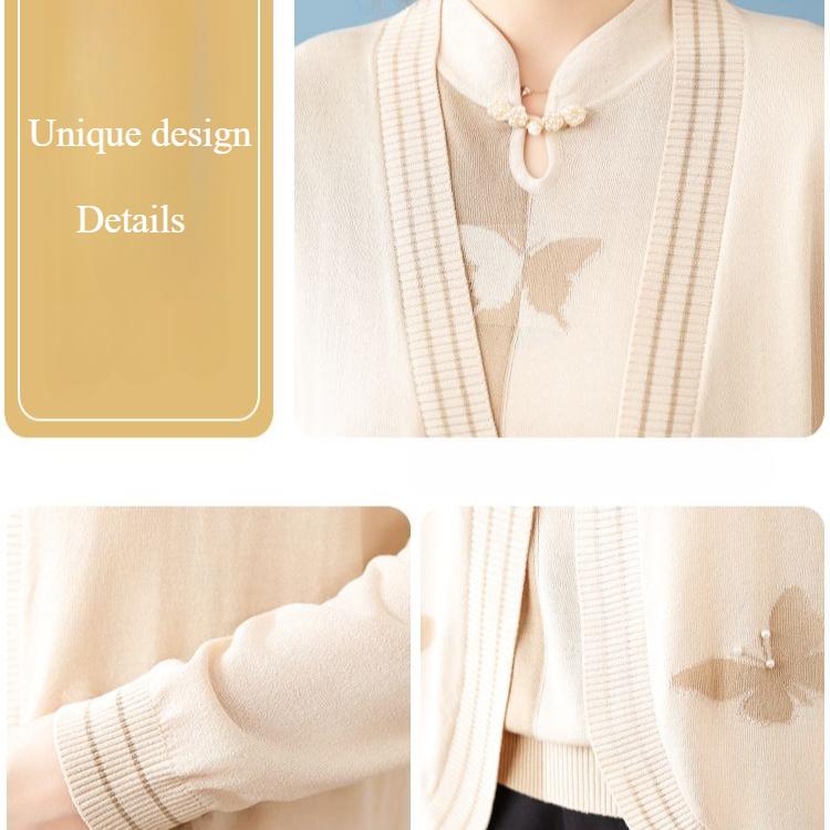2PC Knitted Tops Suits Spring Autumn Women Knitted Cardigan Jacket Thin Short Sleeve T-Shirt Open-front Knitted Coat Plus Size Knitted T-Shirt Outfits