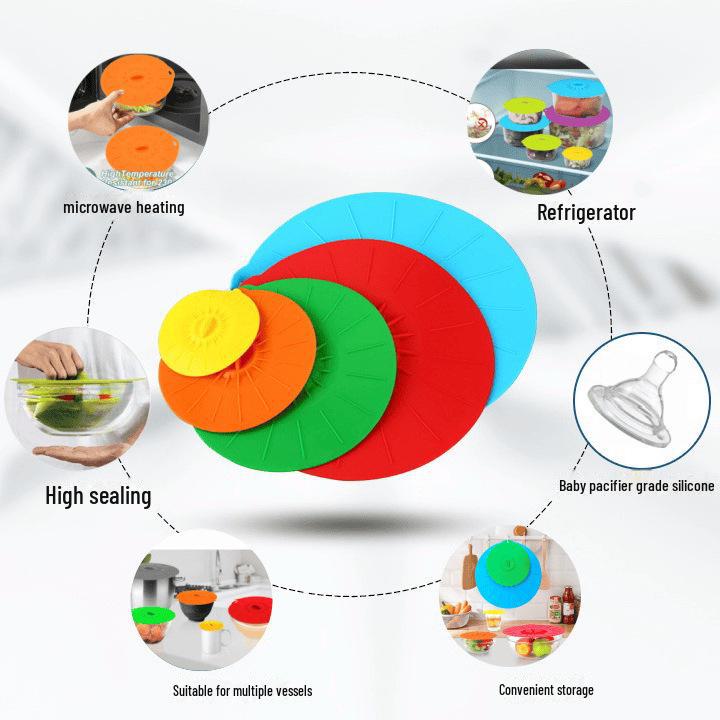 Набор из 5 силиконовых крышек для сохранения свежести: Герметичный, термостойкий, легкоочищаемый