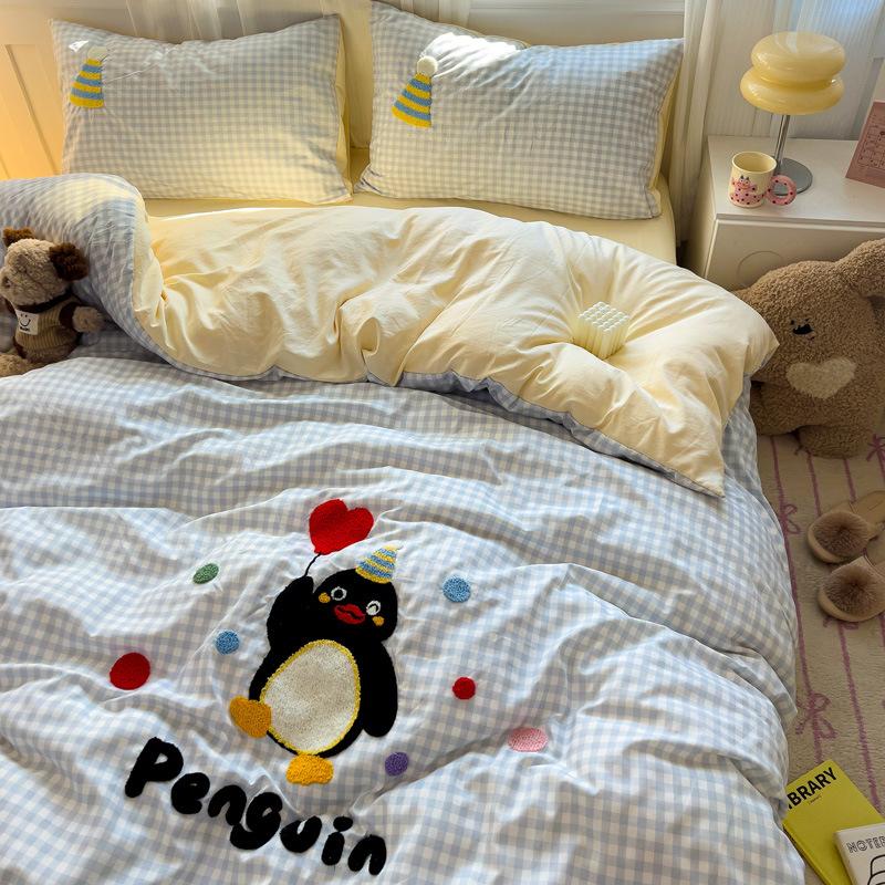 Аппликация Вышивка Инс Вышивка на полотенце Стиранный хлопок Четырехпредметный Пододеяльник Простыня Общежитие Трехпредметный Постельный комплект Простыня Пододеяльник