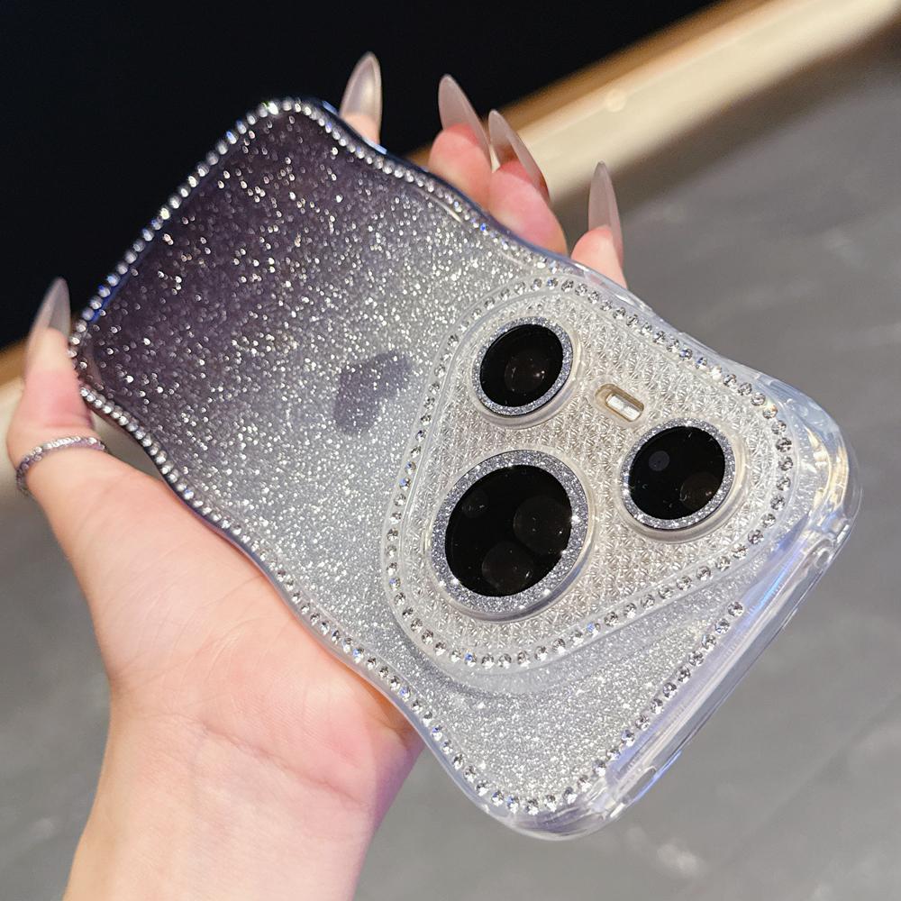 KEYSION Градиентный волнистый чехол для телефона с сердечком для Huawei Pura 70 80 Pro 80 70 Ultra, блестящий, с драгоценными камнями, протектор объектива, противоударный чехол