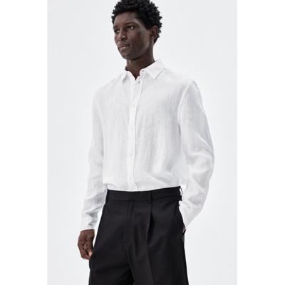 Рубашка HM Linen Regular Fit белая