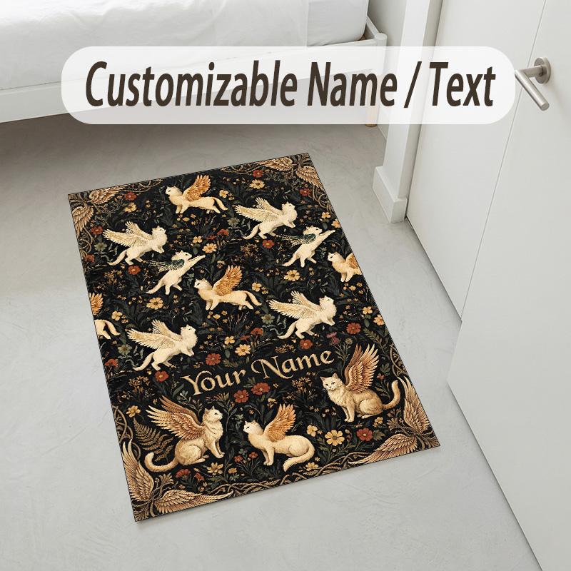 Cat Laptop Theme Soft Crystal Velvet Rug Custom Name & Text Print Non Slip Floor Rug for Bedroom Living Room