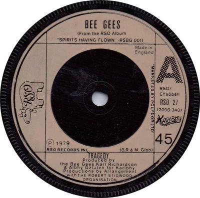 7-дюймовая пластинка BEE GEES - Tragedy RSO27 RSO 1979 UK Соул/Фанк Б/У