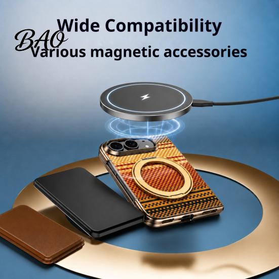 Retro Ethnic Style Cover Magnetic Folding Phone Case for iPhone18 Fold with 360 Degree Rotating Stand Slim Durable PC And Screen Protector,