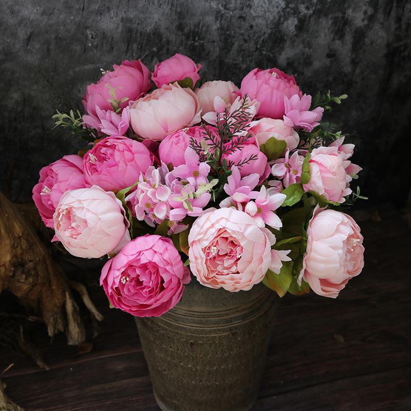 13 Heads Silk Peony Artificial Fake Flowers Wedding Bouquet Home Party Decor