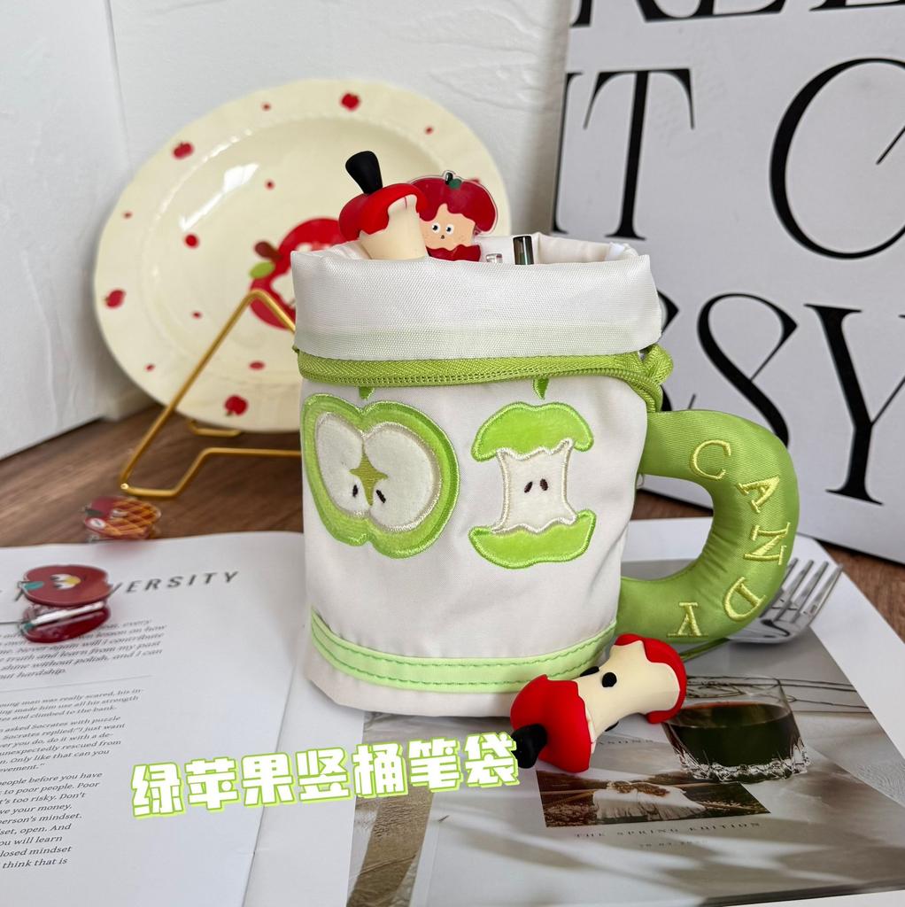 Apple Cute Pencil Bag Ins Contrasting Color Teacup High Value Student Stationery Large Capacity Storage Pen Holder Storage Bag