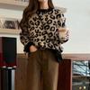 Свитер с леопардовым принтом, женский свободный толстый вязаный повседневный пуловер
