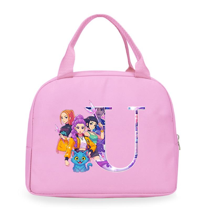 Trend Kpop Anime Cartoon Peripheral 26 Letter Printing Bento Bag Commuter Portable Lunch Box Bag