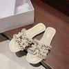 Xiaoxiangfeng flat-bottomed slippers women's outer wear 2025 summer new soft-bottomed fairy versatile pearl seaside sandals