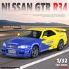 1/32 Nissan GTR R34 Форсаж Модель автомобиля из легкого сплава литая игрушка со звуком и светом транспортные средства украшения игрушки для детей подарок