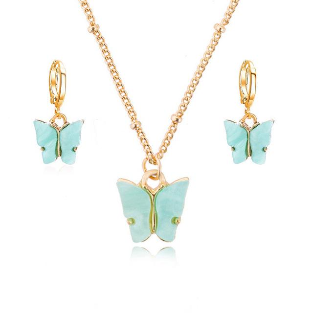 Acrylic Butterfly Pendant Earrings Necklace Combination Set Japan And South Korea Sweet Style Alloy Chain Jewelry Set
