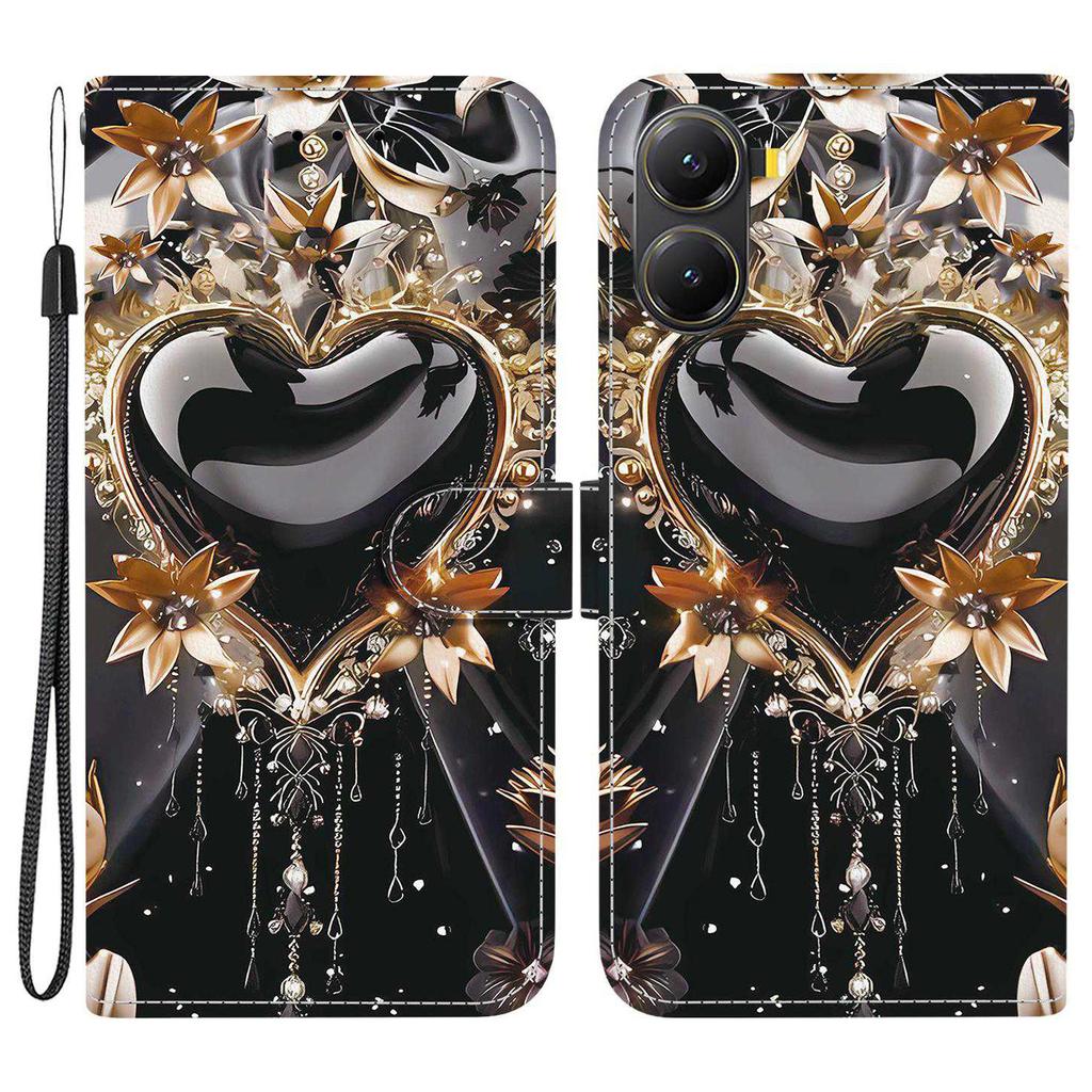 Для Xiaomi Redmi Turbo 4 5G/Poco X7 Pro 5G Чехол-кошелек с принтом из кожи, подставка, чехол для телефона со шнурком