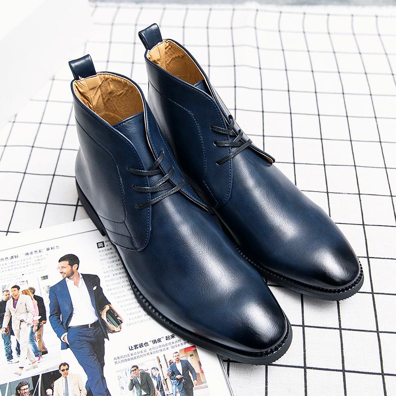 Fashion Comfortable Men's Ankle Boots Casual Leather Shoes Fashion Brand Male Basic Boots Leisure Walk High Top Shoes Lace-Up Botas