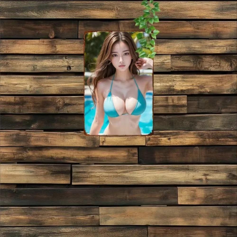 Аниме Девушка Ретро Металлическая Жестяная Табличка Винтажное Настенное Искусство Декор Синее Бикини
