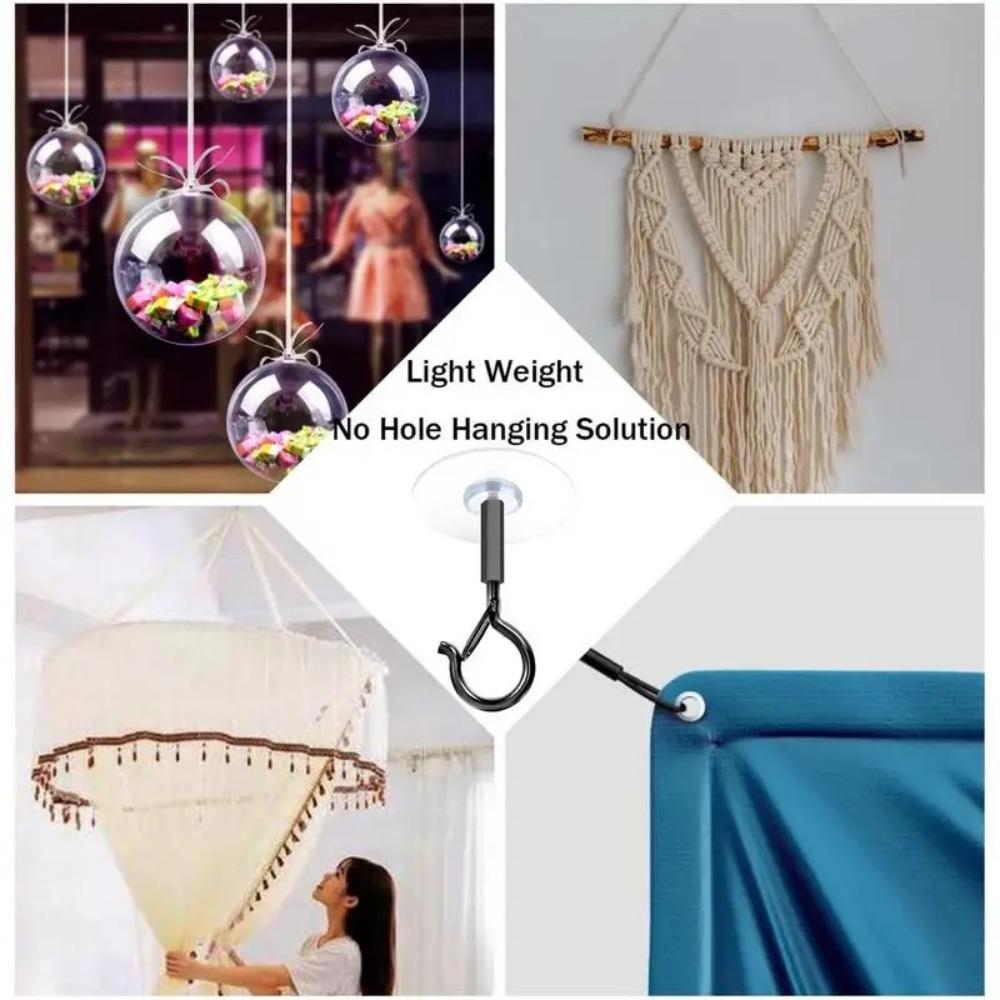 2pcs Self Adhesive Ceiling Hooks No-Drill Sticky Eye Hooks Multifunctional Wall Hooks LED Light