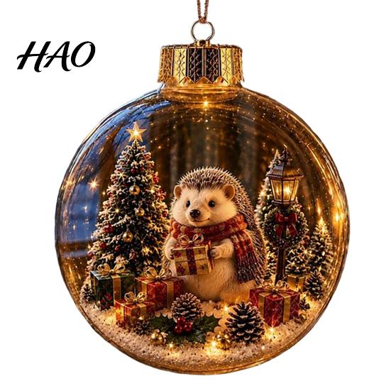 Holiday Hanging Baubles Glowing Christmas Story Ornament, Mini Scene in Ball, Light Up Xmas Party Decoration Supplies Clear Plastic Ball Tree