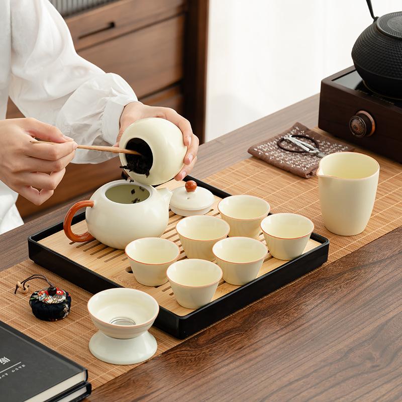 Household living room high-end simple ceramic dry bubble table tea cup high-end exquisite Ru kiln light luxury modern gift box