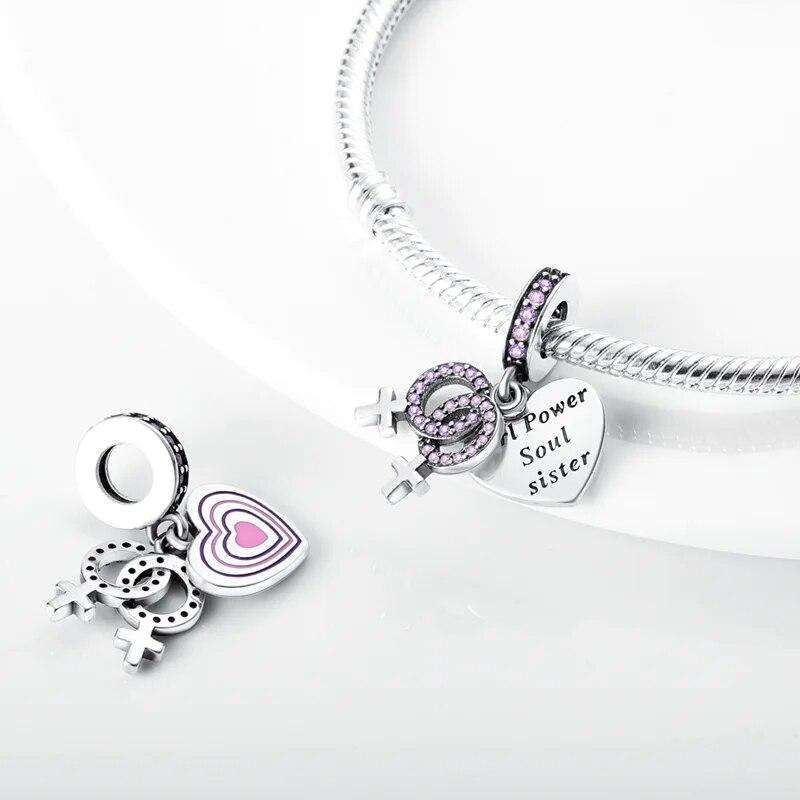 Розовый Шарм 100% Стерлингового Серебра 925 Пробы Сердце Любовь Милые Животные Коала Подвески Браслет DIY Изготовление Ювелирных Изделий