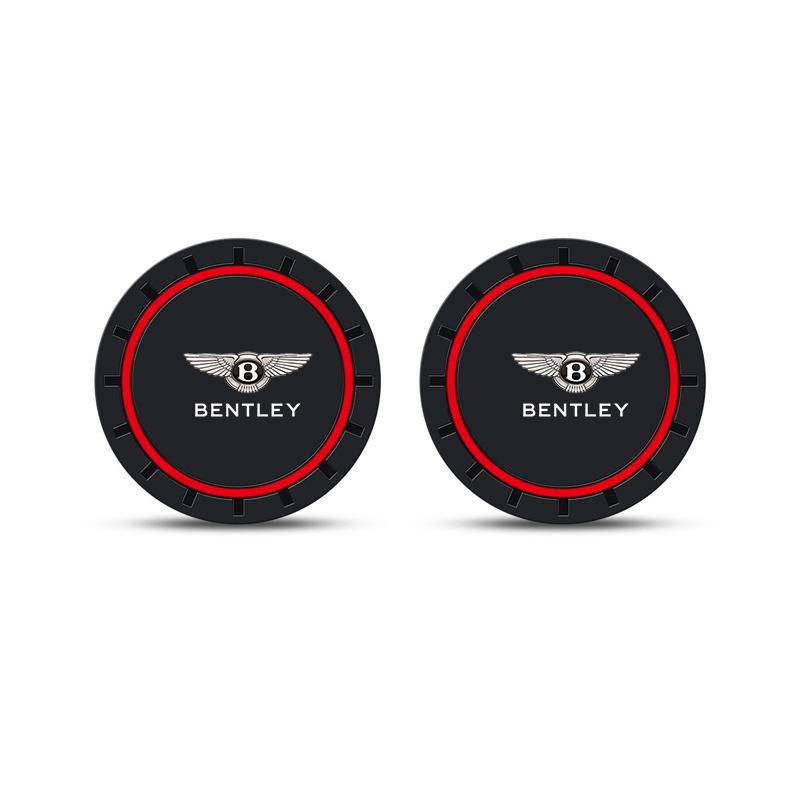 2PC Leather Car Anti Slip Mat Coaster Car Water Cup Slot Accessory for New Bentley Flying Spur Continental GT Bentayga Mulsanne TH4