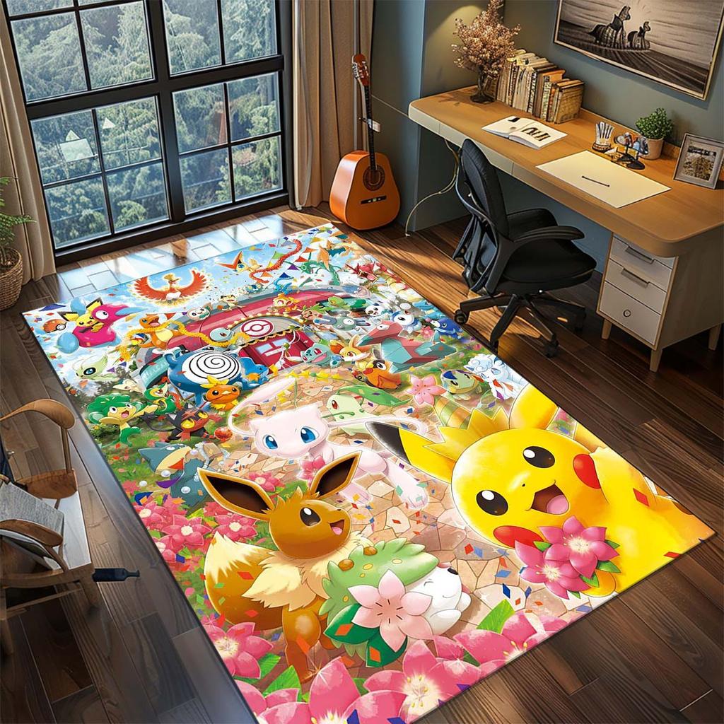 Ковер Pokemon Аниме Ковер Большой Ковер Нескользящий Моющийся Напольный Коврик Комната Геймера Спальня Декор Дома -QJY
