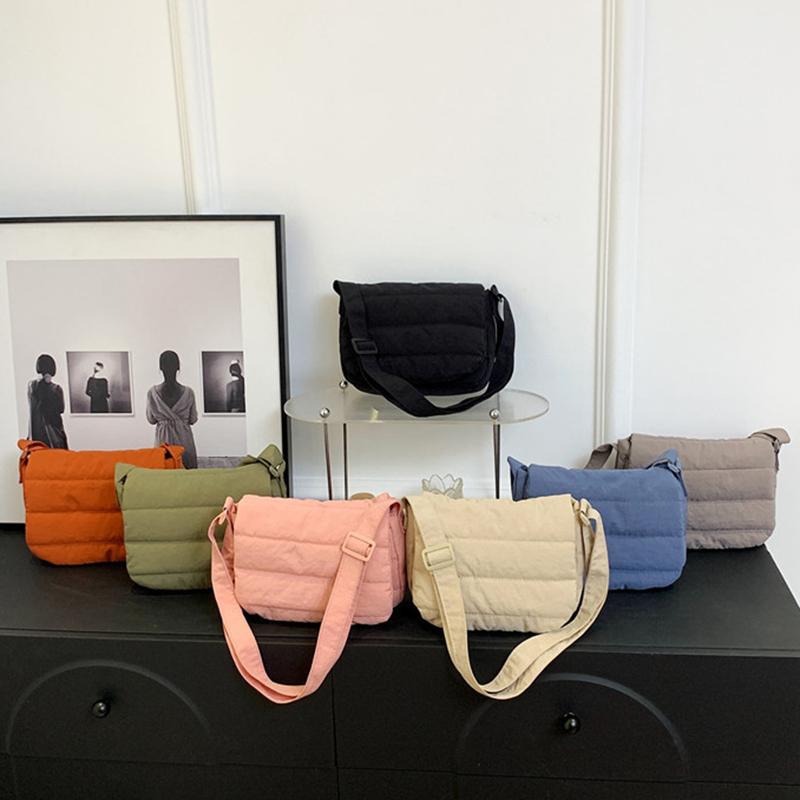 Женская модная маленькая наплечная сумка из нейлона и космического хлопка с вышивкой нитью, повседневная однотонная, универсальная, с клапаном, квадратная сумка-кроссбоди KTY