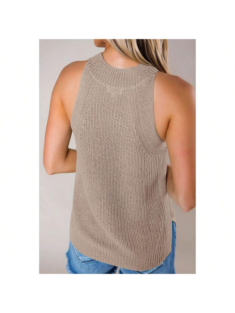 Women's Halter Tank Top Sleeveless Racerback Loose Knit Cami Sweater Vest