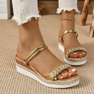 Модные женские сандалии Мода 2025 Стразы Летние Нескользящие Пляжные туфли Женские сандалии на танкетке для женщин Легкие шлепанцы на платформе