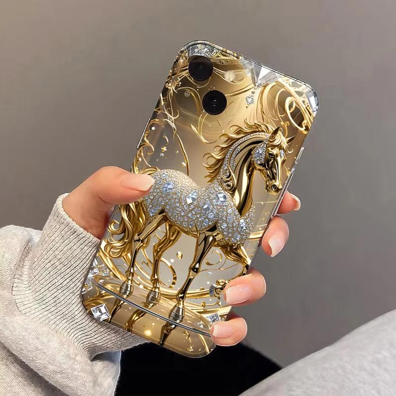 Golden Horse Phone Case For iPhone 17 AIR Pro Max 16E 15Plus 14 13 Mini 12 11 AIR XS XR XS